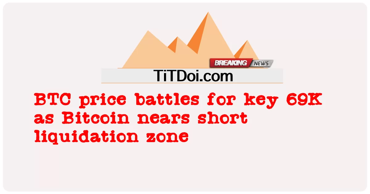 El precio de BTC lucha por la clave 69K a medida que Bitcoin se acerca a la zona de liquidación corta -  BTC price battles for key 69K as Bitcoin nears short liquidation zone