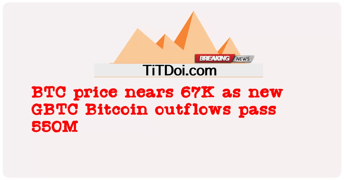 새로운 GBTC 비트 코인 유출이 67M을 넘어서면서 BTC 가격은 550K에 근접합니다. -  BTC price nears 67K as new GBTC Bitcoin outflows pass 550M
