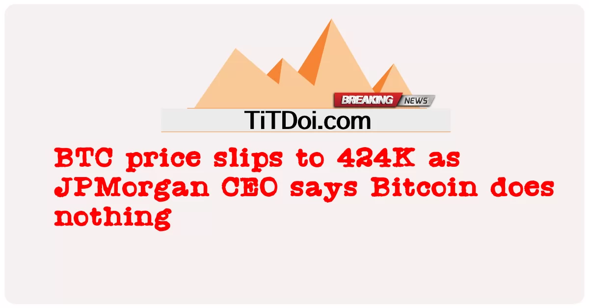 بی ٹی سی کی قیمت 424 ہزار تک گر گئی کیونکہ جے پی مورگن کے سی ای او کا کہنا ہے کہ بٹ کوائن کچھ نہیں کرتا -  BTC price slips to 424K as JPMorgan CEO says Bitcoin does nothing