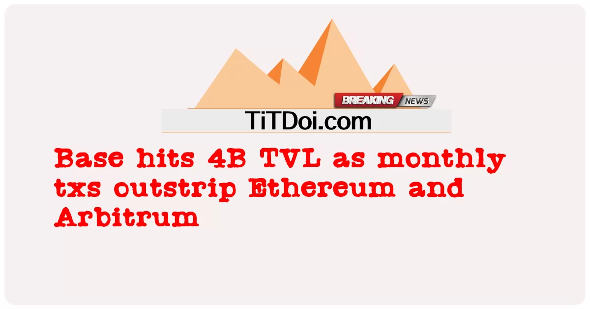 月間txsがイーサリアムとアービトラムを上回り、ベースが4B TVLを達成 -  Base hits 4B TVL as monthly txs outstrip Ethereum and Arbitrum