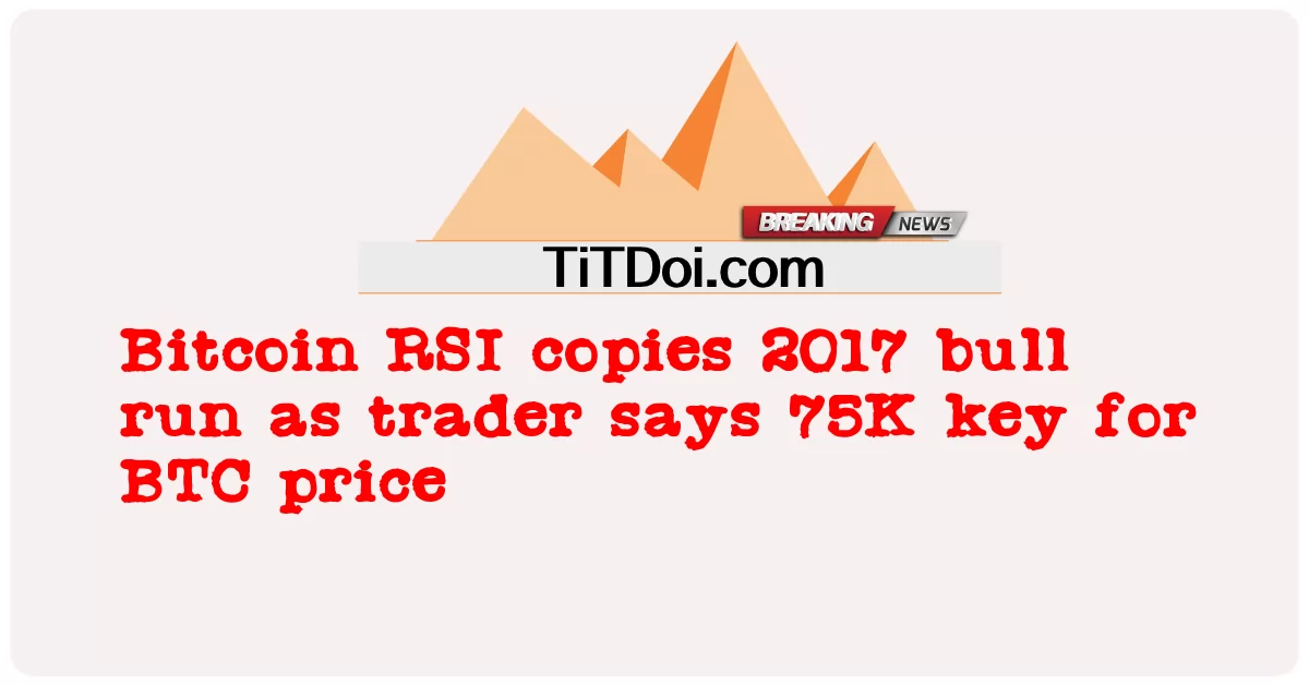  Bitcoin RSI copies 2017 bull run as trader says 75K key for BTC price