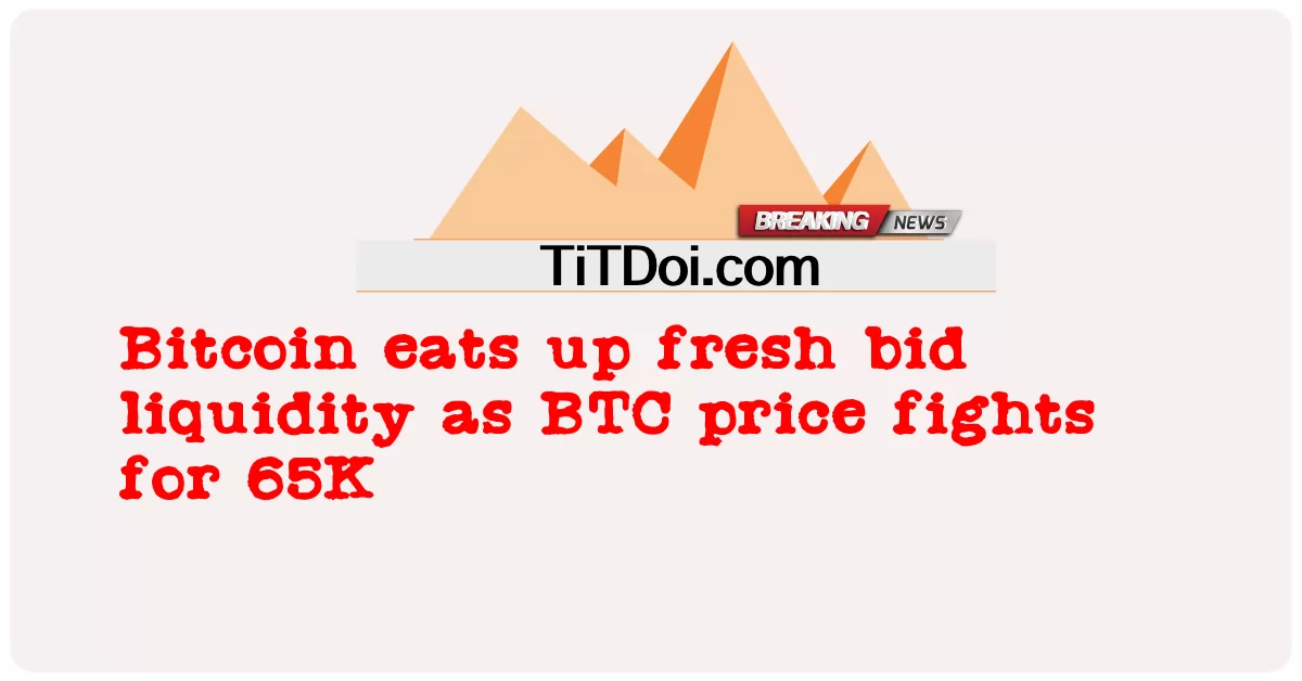 Bitcoin បរិភោគ វត្ថុ រាវ នៃ ការ ដេញ ថ្លៃ ថ្មី នៅ ពេល ដែល តម្លៃ BTC ប្រយុទ្ធ សម្រាប់ 65K -  Bitcoin eats up fresh bid liquidity as BTC price fights for 65K