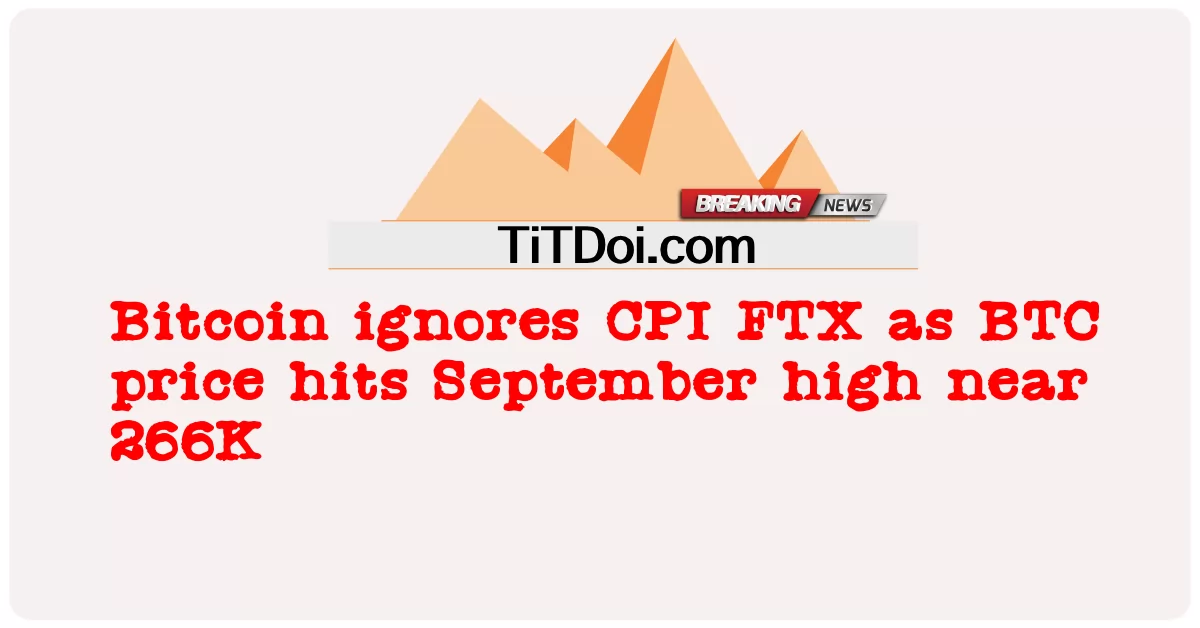 比特币忽略 CPI FTX，因为 BTC 价格触及 9 月高点 266K 附近 -  Bitcoin ignores CPI FTX as BTC price hits September high near 266K