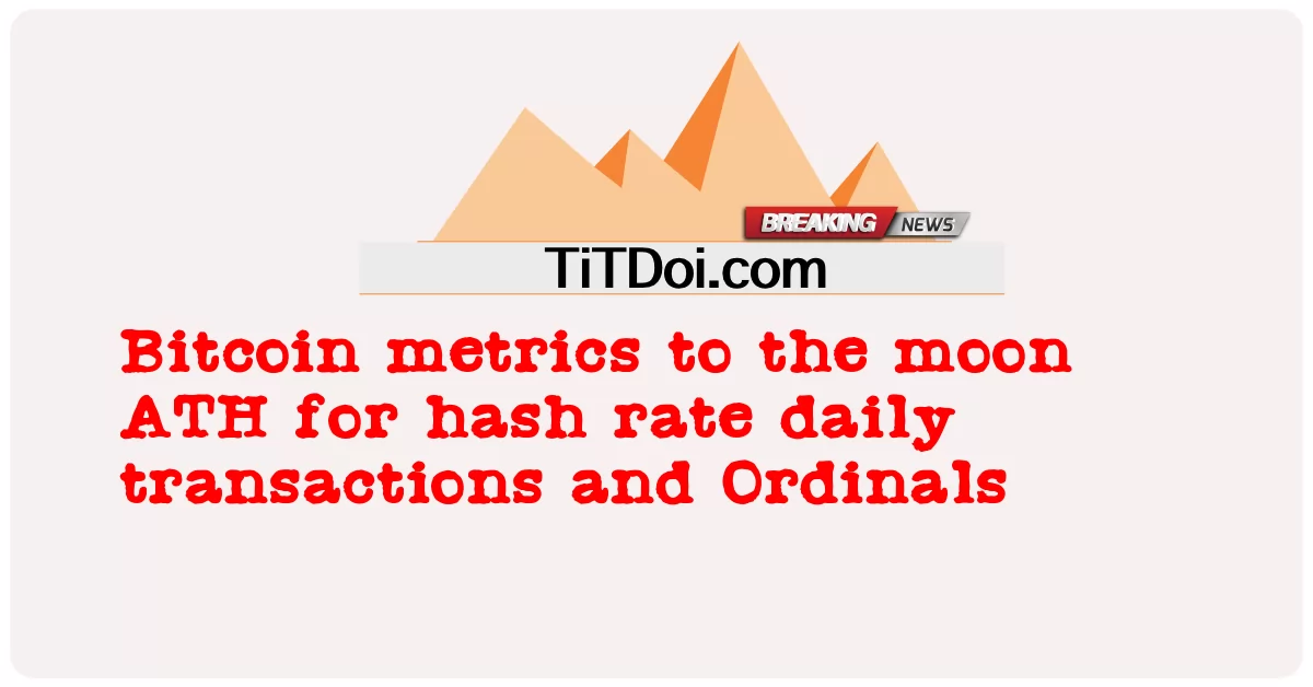 Métricas de Bitcoin a la luna ATH para transacciones diarias de tasa de hash y ordinales -  Bitcoin metrics to the moon ATH for hash rate daily transactions and Ordinals