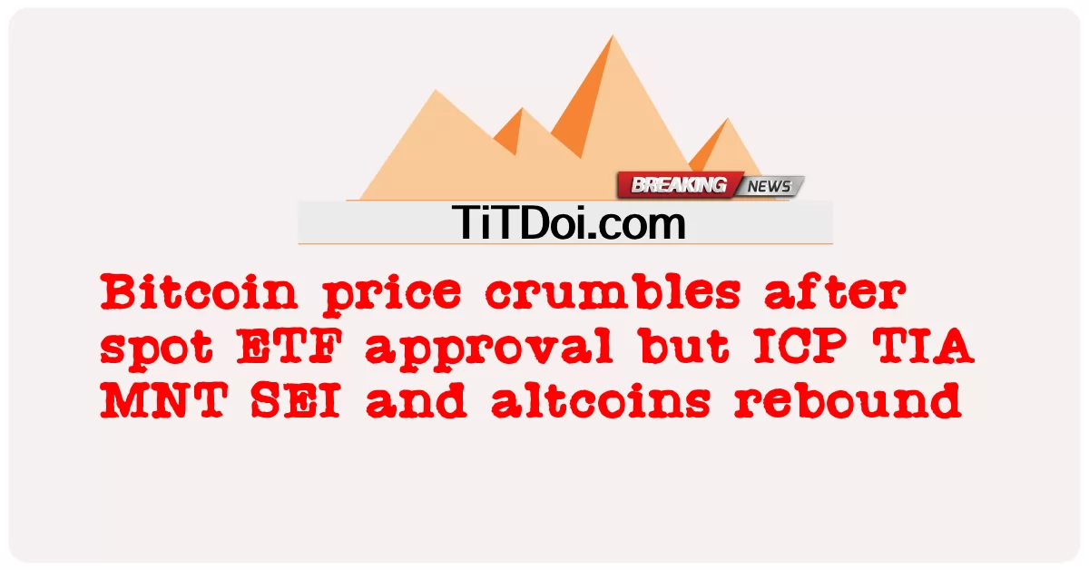 ລາຄາ Bitcoin ຫຼຸດລົງຫຼັງຈາກເຫັນດີເຫັນດີຈາກ ETF ແຕ່ ICP TIA MNT SEI ແລະ altcoins rebound -  Bitcoin price crumbles after spot ETF approval but ICP TIA MNT SEI and altcoins rebound