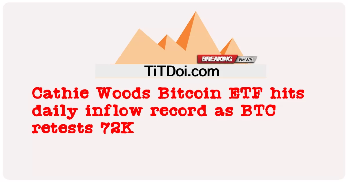 L'ETF Bitcoin di Cathie Woods raggiunge il record di afflussi giornalieri mentre BTC ritesta 72K -  Cathie Woods Bitcoin ETF hits daily inflow record as BTC retests 72K
