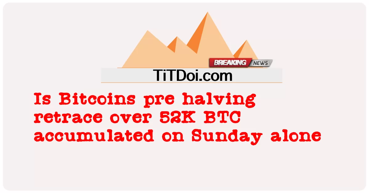 Is Bitcoins pre halving retrace over 52K BTC ប្រមូលបាននៅថ្ងៃអាទិត្យតែម្នាក់ឯង -  Is Bitcoins pre halving retrace over 52K BTC accumulated on Sunday alone